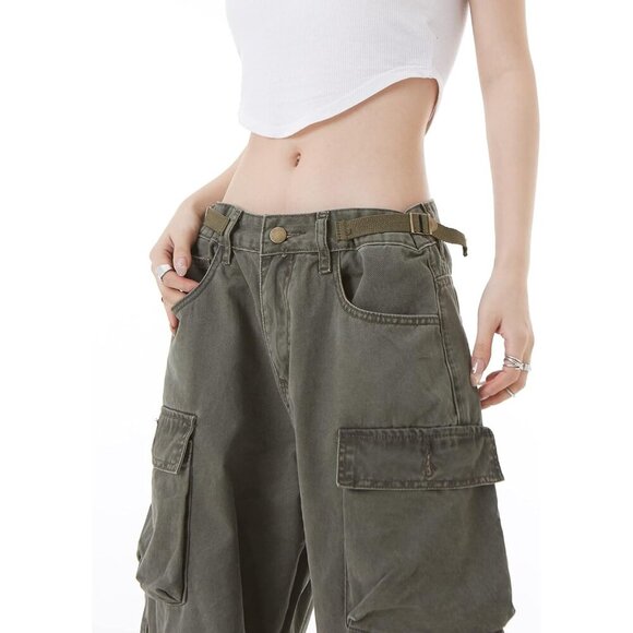 Fairy Grunge Vibes: Women's Army Green Baggy Cargo Pants for Effortless Style - Picture 4 of 5
